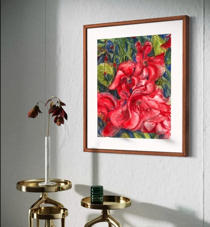 Deep Pink Florals | Original Watercolor Painting | 16x20 | Framed